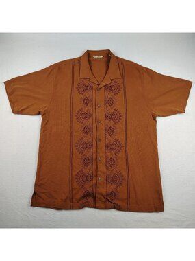 Tommy Bahama Silk Embroidered Shirt Mens Large Burnt Orange